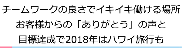 チームワークの良さでイキイキ働ける場所お客様からの「ありがとう」の声と目標達成で2018年はハワイ旅行も